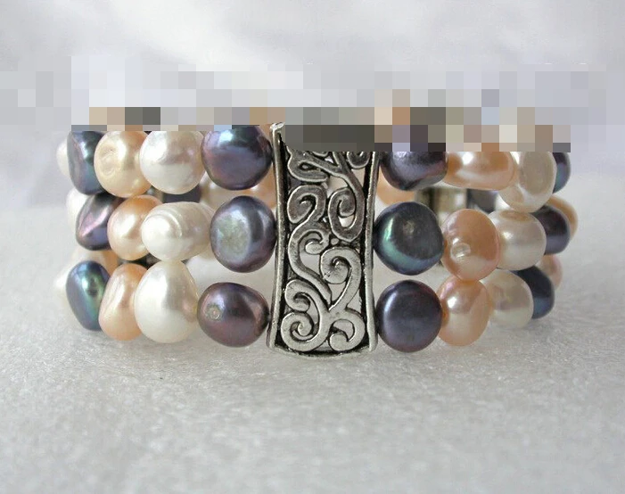 

Hot sell ->@@ > 01023 3rows multicolor baroque freshwater cultured pearl bracelet -Top quality free shipping