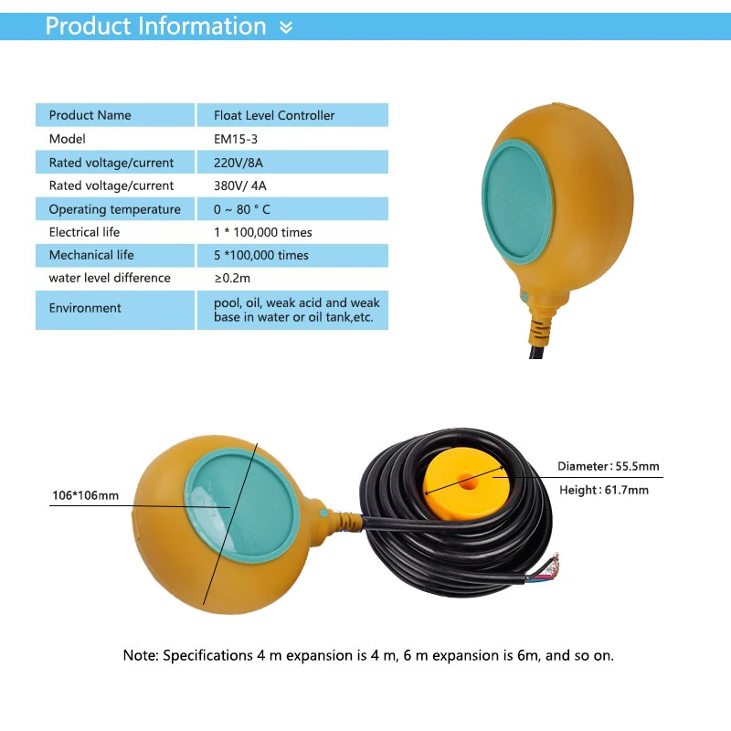 EM15-3 5 м контроллер уровня воды Поплавковый переключатель переключатели жидкости уровня жидкости воды Поплавковый переключатель контроллер контактор сенсор