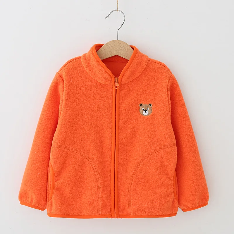 Детская флисовая куртка; весенне-осенняя верхняя одежда для мальчиков; пальто для девочек; Детский кардиган на молнии; От 1 до 8 лет; Детский свитер; одежда - Цвет: Оранжевый