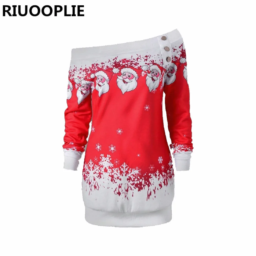 Женское рождественское платье джемпер RIUOOPLIE топ на одно плечо с длинными