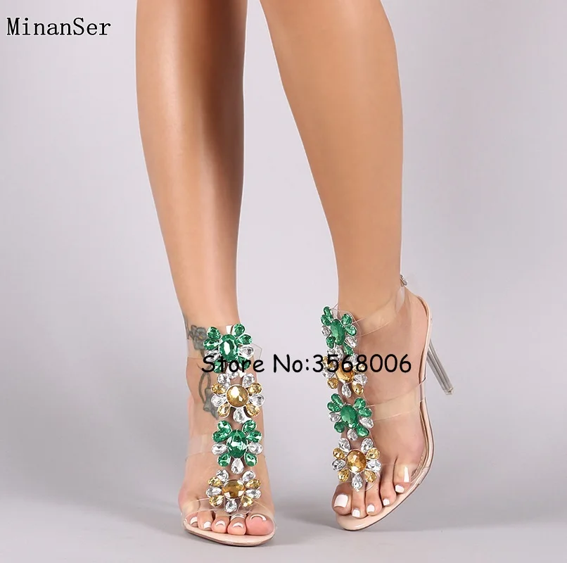 Crystal Embellished Strappy Clear Stiletto Heel