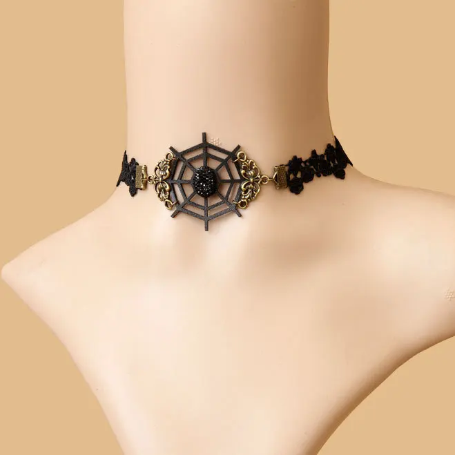 

Vintage Gothic Punk Spider Wed Choker Necklace Collar Women Jewelry Accessories Fashion Black Lace Necklaces 2015 Brand JL-96
