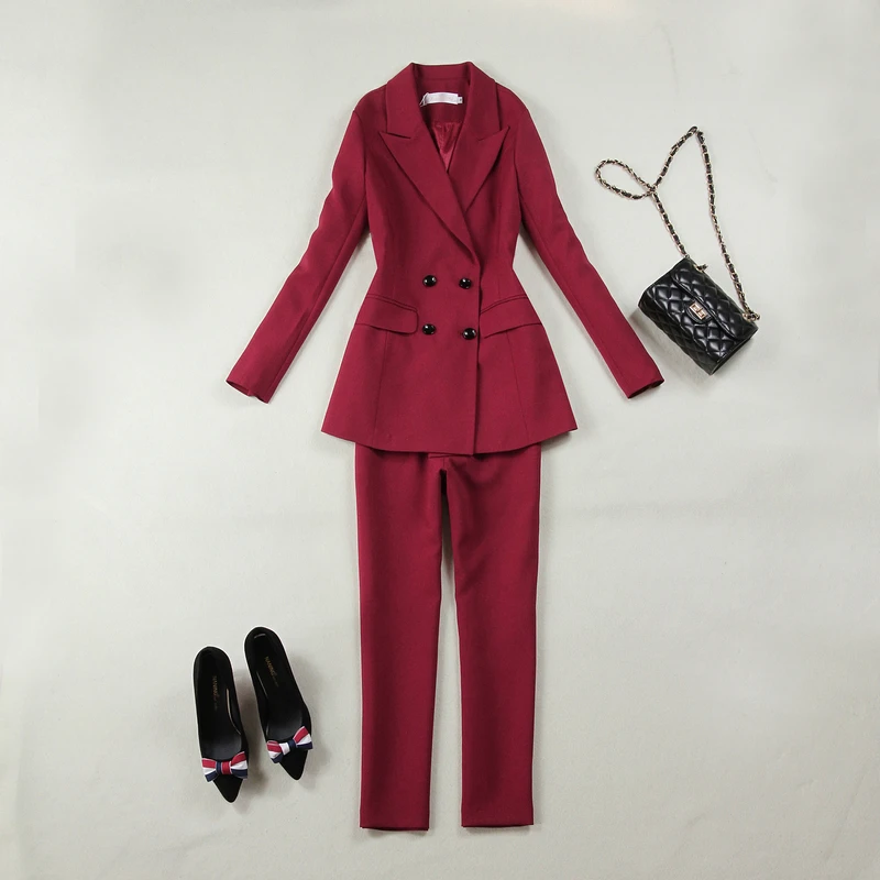 Горячие элегантные офисные женские деловые костюмы для женщин 2 из двух частей Наборы Женский Блейзер Куртка и прямые брюки размера плюс - Цвет: 1