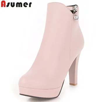 

ASUMER big size 34-43 fashion autumn winter boots round toe zip ankle boots for women high heels platform boots ladies shoes