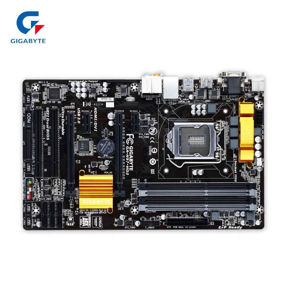 

Gigabyte GA-H97-HD3 Desktop Motherboard H97-HD3 Intel H79 LGA 1150 Core i7 i5 i3 DDR3 32G SATA3 USB3.0 VGA DVI HDMI ATX