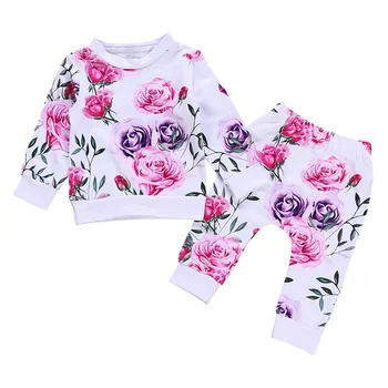 

Baby Clothes Autumn Long Sleeve Baby Girl Clothes Set Floral Print Infant Clothes 2PCS T-Shirt+Pant Suit