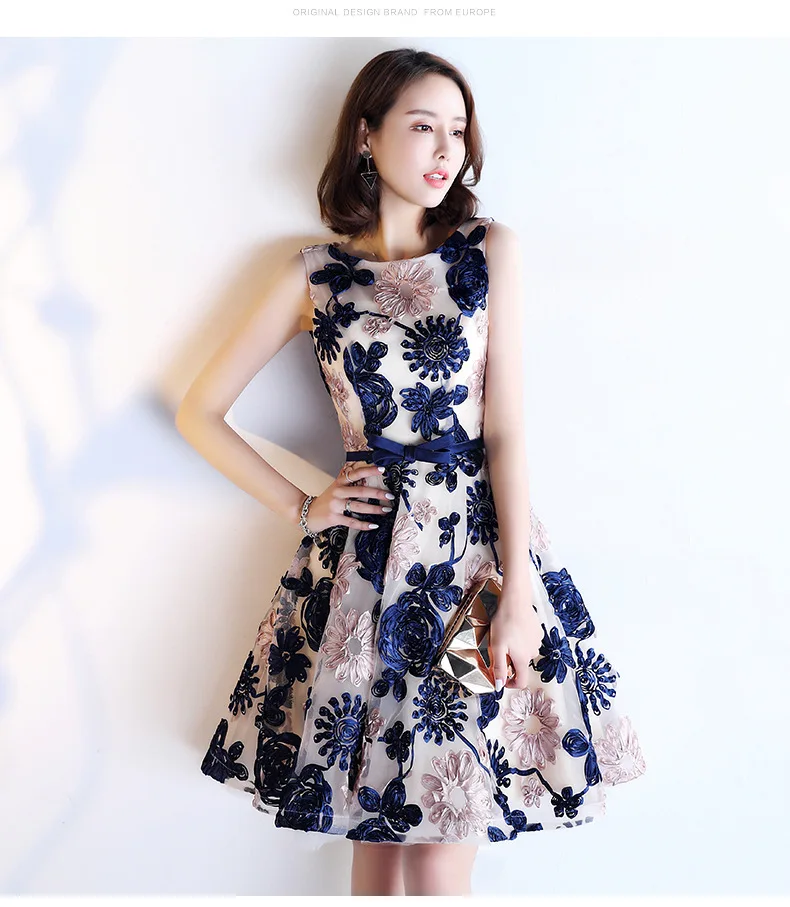 DEERVEADO YM307 Embroidery Short Prom Dresses Sexy Open Back Lace Up Party Dresses Prom Gown Vestido De Festa Curto