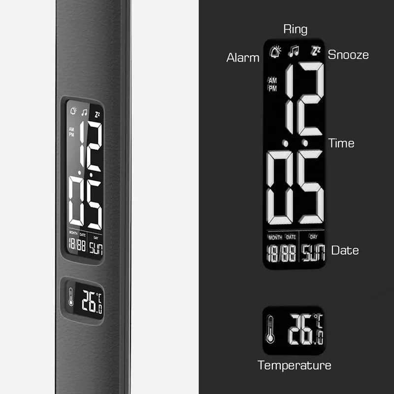 Black Brown Modern Office Desk Lamp With Switch Business Gift Foldable Touch Dimmer LED Table Lamp with Alarm Clock/Calendar