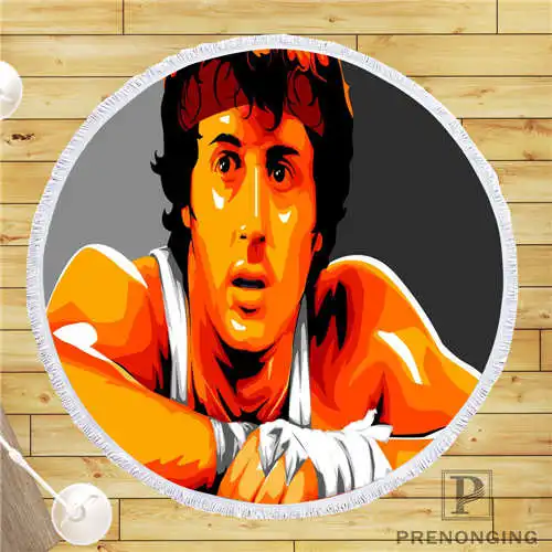 Custom DIY Customized Microfiber Fabric Sylvester_Stallone(1)@ Round Beach Blanket Towel Printed on Demand 150cm#19-01-28-3-84
