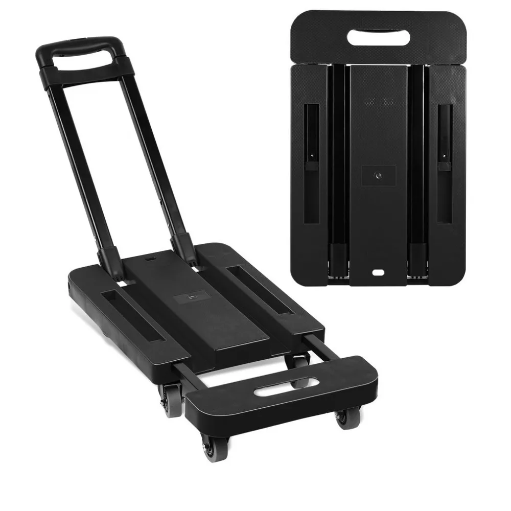 Koop Opvouwbare 6 Wielen Hand Trolley Uitschuifbare Platte Bagage Winkelwagen Hand Truck Trolley met Rvs 3 fold Handvat