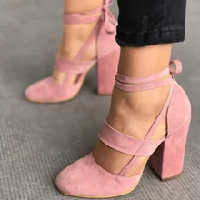 

2018 Newest Women Elegant Sexy Ankle Straps High Heels Shoes Summer Ladies Bridal Suede Thick Heel Sandals Party Clubwear Pumps
