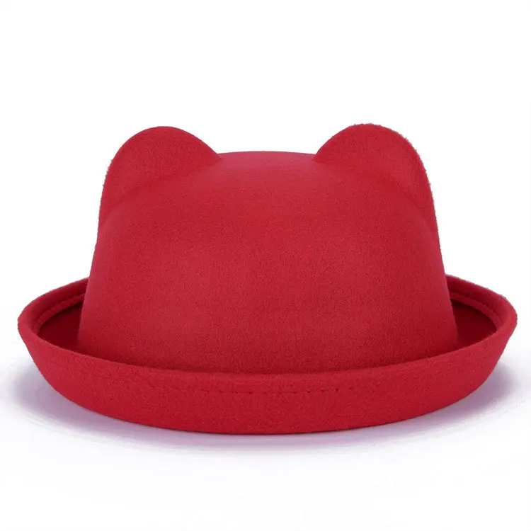 BomHCS Женская шерстяная шапка с кошачьими ушками, винтажная шляпа с бантом - Цвет: Red