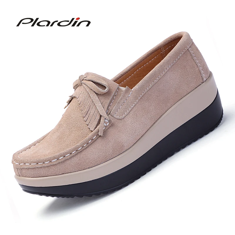 

Plardin New Autumn Women Flats Shoes Tassel Fringe Platform Shoes Leather Suede Casual Shoes Slip On Flats Footwear Creepers