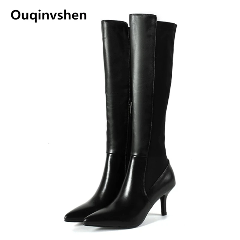 

Ouqinvshen 2018 New Fashion Sexy Stiletto Knee High Boots Autumn Zipper Plus Size High Heels Boots Pointed Toe Winter Boots