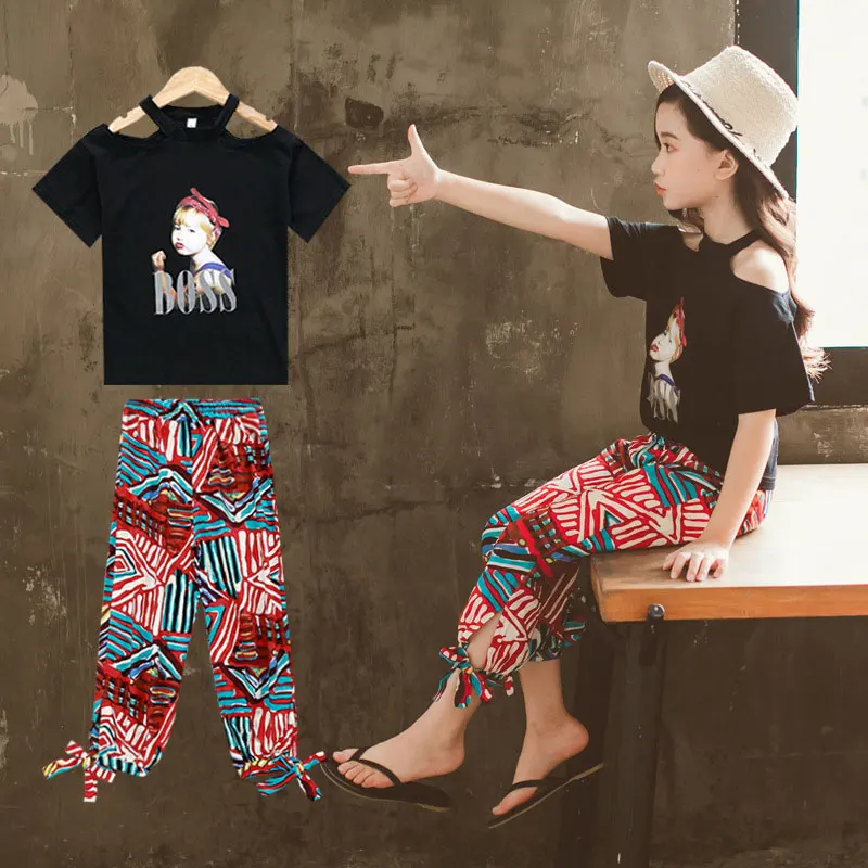 Liakhouskaya/Новинка г.; комплекты одежды для девочек-подростков; летняя шифоновая блузка с короткими рукавами+ юбка; детская верхняя одежда; комплекты одежды для детей - Цвет: Black Set Style 3
