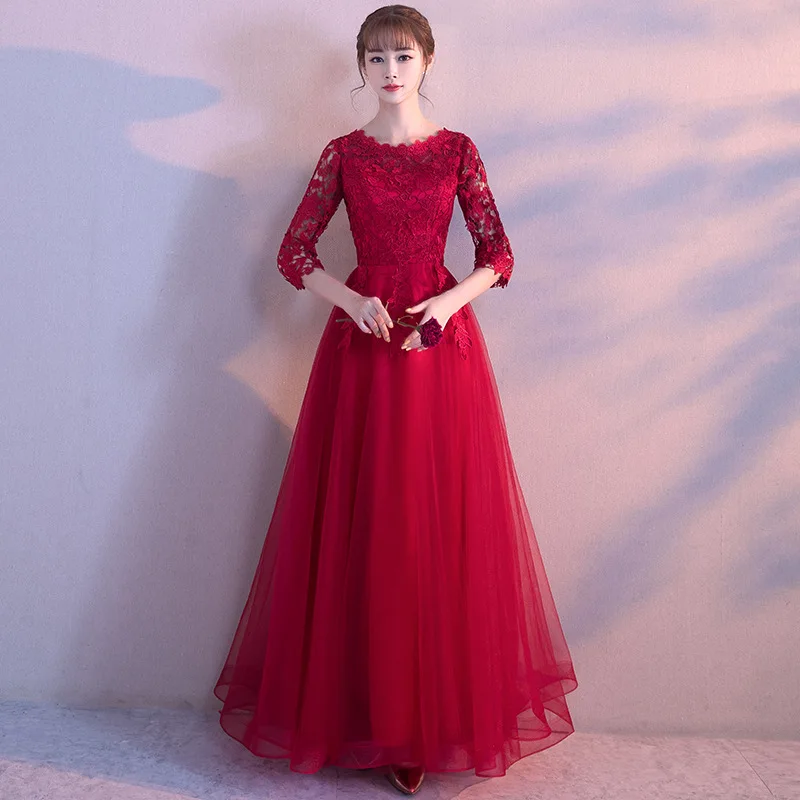 Вышивка красное китайское платье Qipao сексуальная Cheongsam платья Повседневное Для женщин кружева традиционные Вечернее Vestido восточные свадебные туфли - Цвет: burgundy B