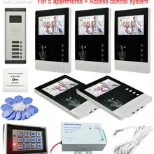 Для 5 отдельных квартиры цветной видеодомофоны Интерком системы s 5 lcd и 5 клавиш безопасности дверной звонок+ система контроля доступа