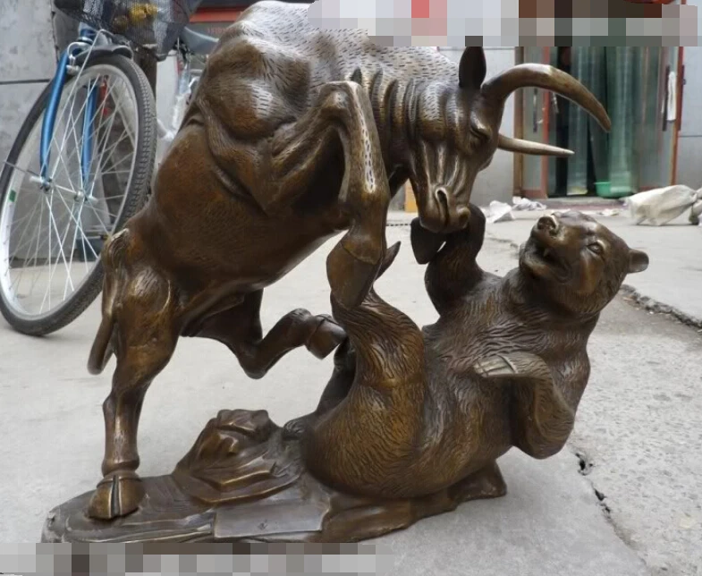 

R0720 Details about 20"Chinese Folk bronze eximous handwork carved lifelike OX Bear Fight Statue
