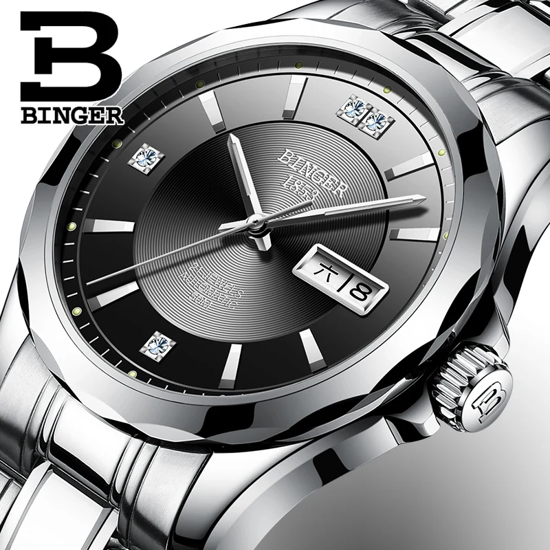 

Japan Automatic Mechanical Movement BINGER Fashion Business Watch Men Wrist Sapphire Waterproof Full Steel relogio masculino