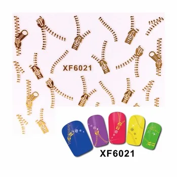 WUF 1 Sheet 3D Nail Stickers Beauty Gold Zipper Design Brand Nail Art Charms Nails Bronzing Decals Decorations Tools  6021