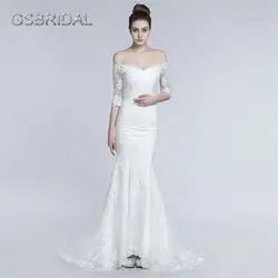 Gsbridal Кружево Аппликации половина рукава с открытыми плечами Кружево русалка невесты свадебное платье