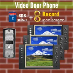 8 дюймов экран 8 ГБ карта видео рекордер Видео домофон дверной звонок Система алюминиевый сплав водостойкая камера ночного видения