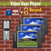 8 pulgadas 3 unids pantalla 8 GB tarjeta SD de grabación de teléfono Video de la puerta sistema de intercomunicación del timbre 700TVL CMOS impermeable IR cámara con Sensor de