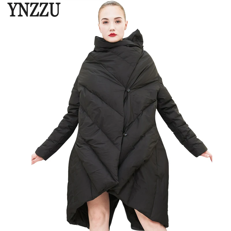 

Brand High Quality 2018 Winter Jacket Women Solid Chic Irregular Cloak Style 90% White Duck Down Coat Female Snow Overcoat AO561