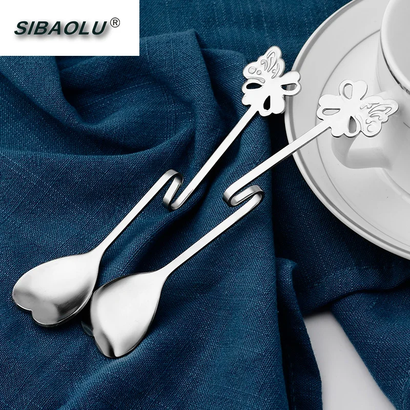 SIBAOLU 1PC Small Stainless Steel Coffee Spoon Mini Metal Carving Honey Vintage Tea Milk Powder Flower Tableware Tool Spoons | Дом и сад