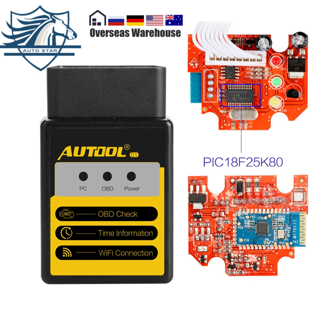 

C1 ELM327 V1.5 Bluetooth/WIFI OBD2/OBD II Auto Car Diagnostic Scanner Tool With PIC18F25K80 Chip For Android/IOS