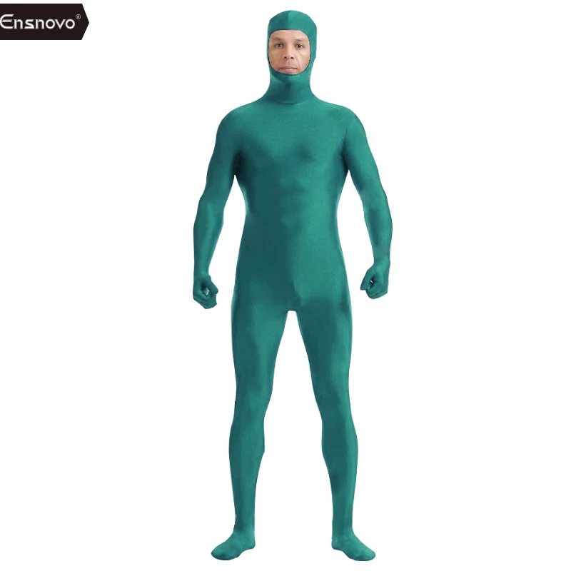 Ensnovo унисекс Zentai костюм мужской взрослый открытый лицо всего тела спандекс зентай-костюм черный Боди облегающий косплей костюмы - Цвет: Turquoise