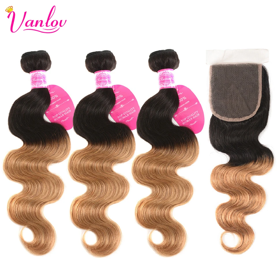 Vanlov Ombre Bundles With Closure Brazilian Body Wave Pre Colored Human