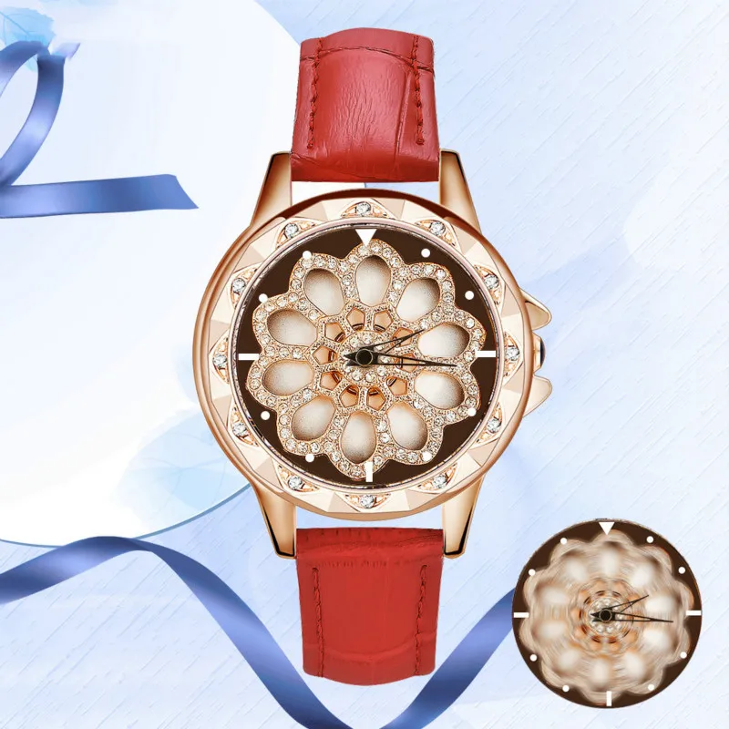 

2019 Creative Rotating Dial Women Watch Luxury Waterproof Ladies Watches Fashion Crystal Leather Strap Female Watch Montre Femme