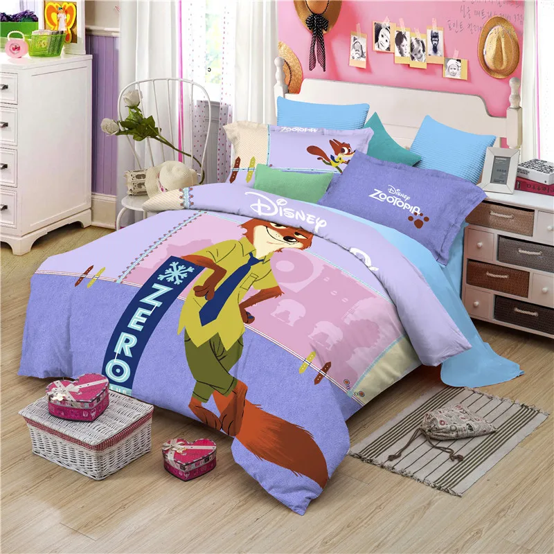 

Disney cotton nick wilde cartoon bedding set duvet cover bed sheet pillow cases 4pcs queen size