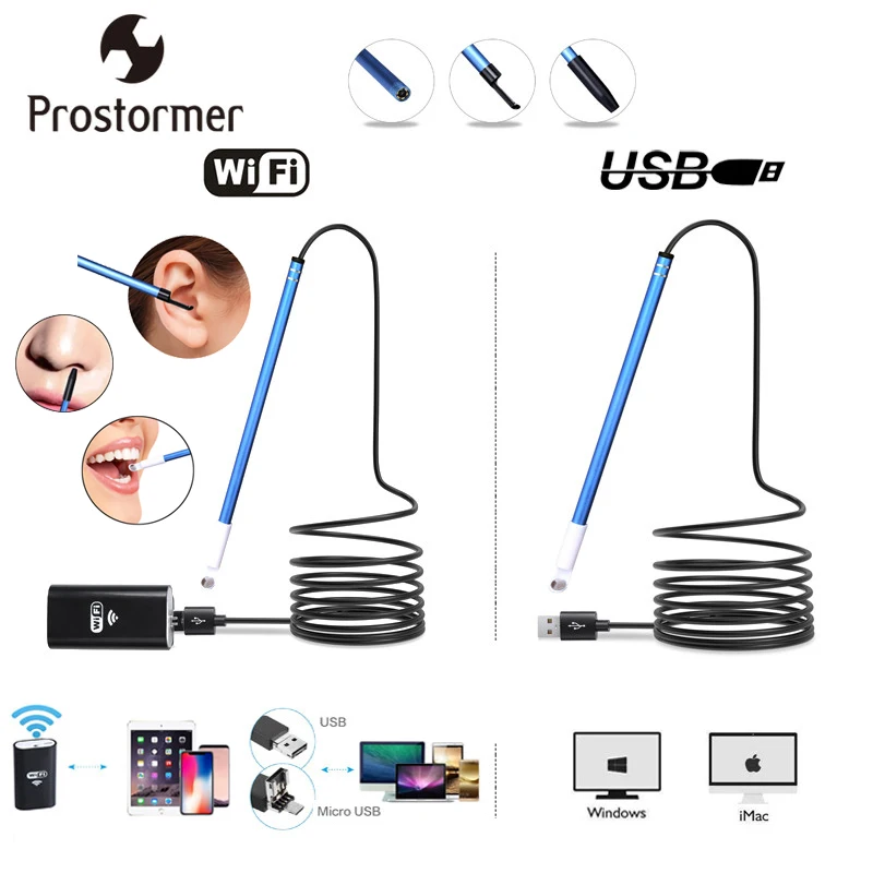 

Prostormer Wifi Visual Ear Cleaning Spoon Otoscope Medical Nose Endoscope 5.5mm Android Iphone Health Care Camera Endoscopio 29