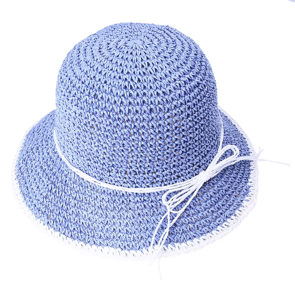 light blue Пляжная Шляпа, летняя женская одноцветная шляпа от солнца, шляпы с широкими полями, ручная вязаная крючком Складная Рыбацкая пляжная летняя шляпа L0409 - Цвет: light blue