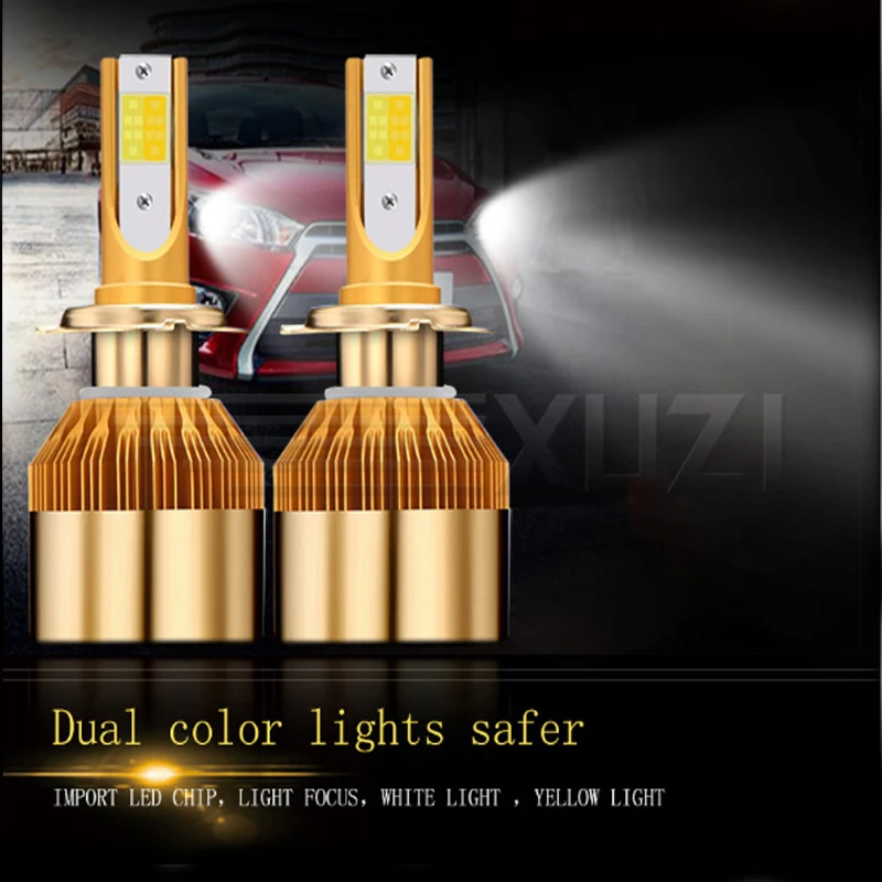 Светодиодный лампы H1 H3 H4 H7 H8 H11 HB3 HB4 светодиодный фары комплект 3000 К 6000 9600LM двойной Цвет Автомобильный светодиодный фары 12 V