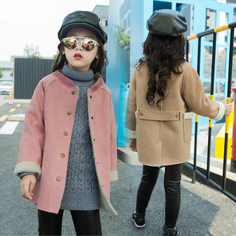 Демисезонный Новый Модная одежда для детей, Детская Мода Девушки Твердые Цвет Повседневное замши детские куртки