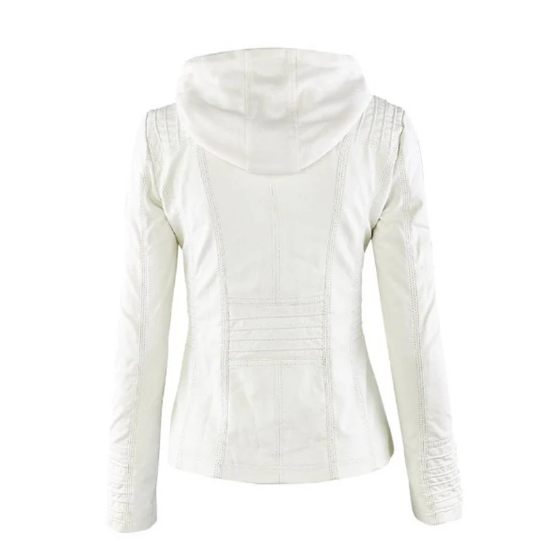 2019 New Fashion Short Women's Jacket Lapel Hooded Long Sleeved Solid Color Zipper Leather Cotton Jacket Female Parker Outerwear