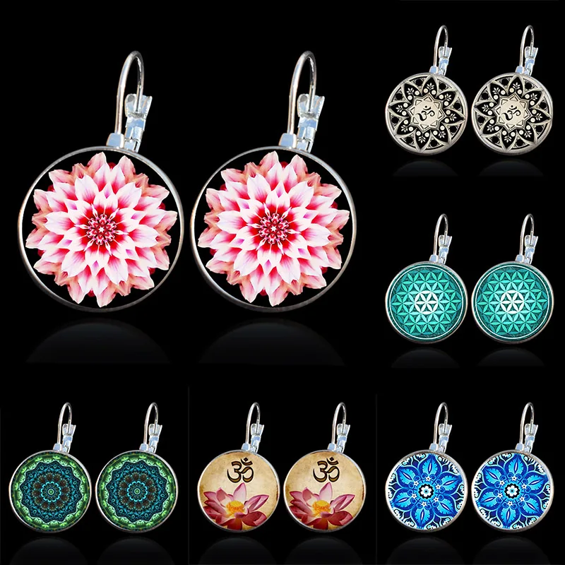 

Boho Flower Silver Drop Earrings For Women Vintage Jewelry Geometric Pattern Round Earings Bijoux boucles d'oreilles bohemia