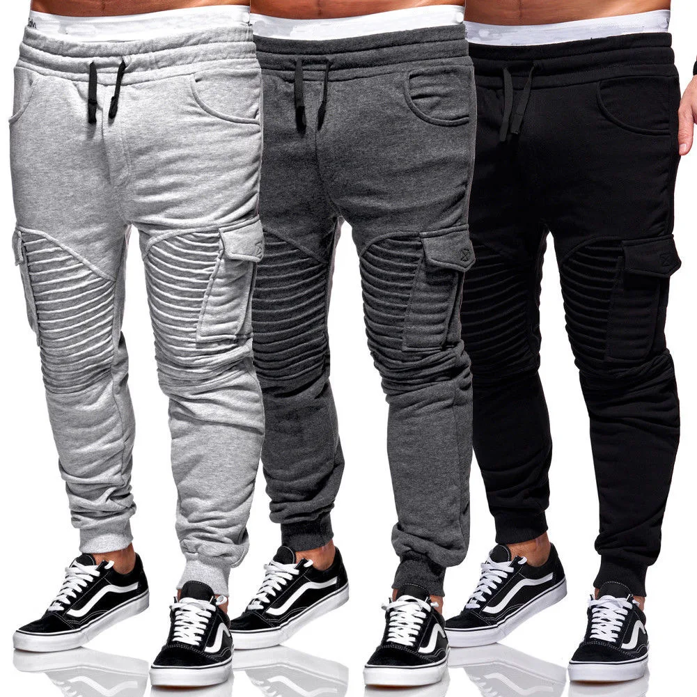 

Men's Pleat Patched Sports Joggers Hip Hop Jogging Fitness Pants Casual Trousers Sweatpants