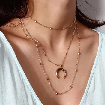 

Ingemark Vintage Sexy Multilayer Chains Moon Pendant Necklaces for Women Copper Beads Clavicle Necklace Fashion Jewelry Gift