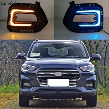 

car flashing 2PCS For Hyundai IX35 2018 2019 Flowing Turn Yellow Signal Function 12V Car DRL LED Daytime Running Light Fog Lamp