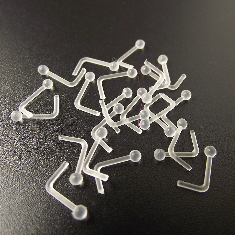 

SaYao 5pcs/lot 1.0x6x2mm Clear Transparent Invisible Twist Nose Ring Nose Stud Rings Tragus Ear Piercing Nose Nail Body Jewelry