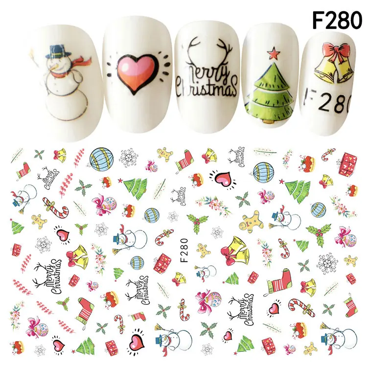 1 шт Рождественская серия 3d клеящиеся наклейки для ногтей украшения сапоги со снеговиком, Рождественский дизайн, инструменты для красоты ногтей - Цвет: F280