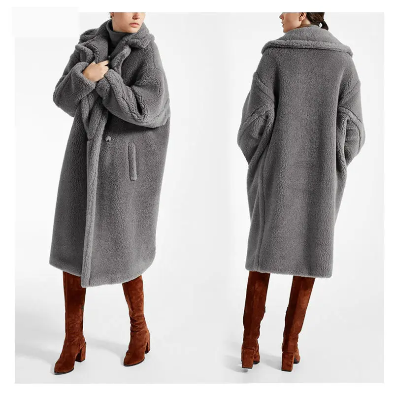 2018 new coat over size winter women coat real sheep fur coat long style camel teddy.