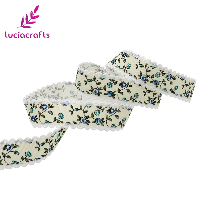 Lucia crafts 4 м/5 м " с фокусным расстоянием 25 мм с цветочным принтом Grosgrain кружевные ленты с отделкой упаковка ремесла Сделай Сам Швейные украшения P0503