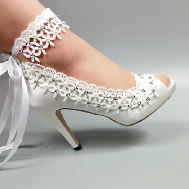 US $50.45 10% OFF|2019 neue ankunft Womens weddding schuhe Braut Weiß Spitze schuhe frau High heels ankle strap strap Pumps Peep Toe mode schuhe in US $50.45 10% OFF|2019 neue ankunft Womens weddding schuhe Braut Weiß Spitze schuhe frau High heels ankle strap strap Pumps Peep Toe mode schuhe in