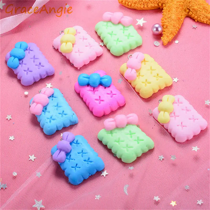 

GraceAngie 10pcs/pack Fimo Bowknot Cookie Shape Charms Colorful Necklace Pendant Hanging Decor Craft Jewelry Making Accessory