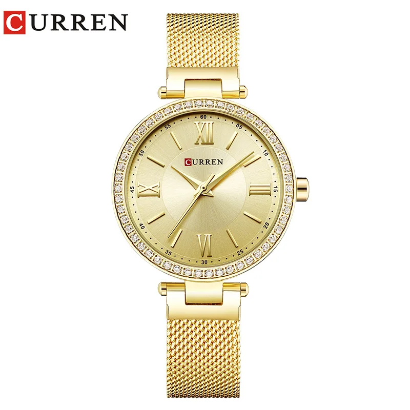 Curren 9011 часы Для женщин Повседневное модные Кварцевые наручные часы Кристалл Дизайн Дамы подарков Relogio feminino